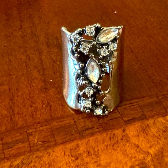 Vintage Inspired Hollow With Embedded Rhinestone, Silver tone Unique Funky Ring - Picture 6 of 8